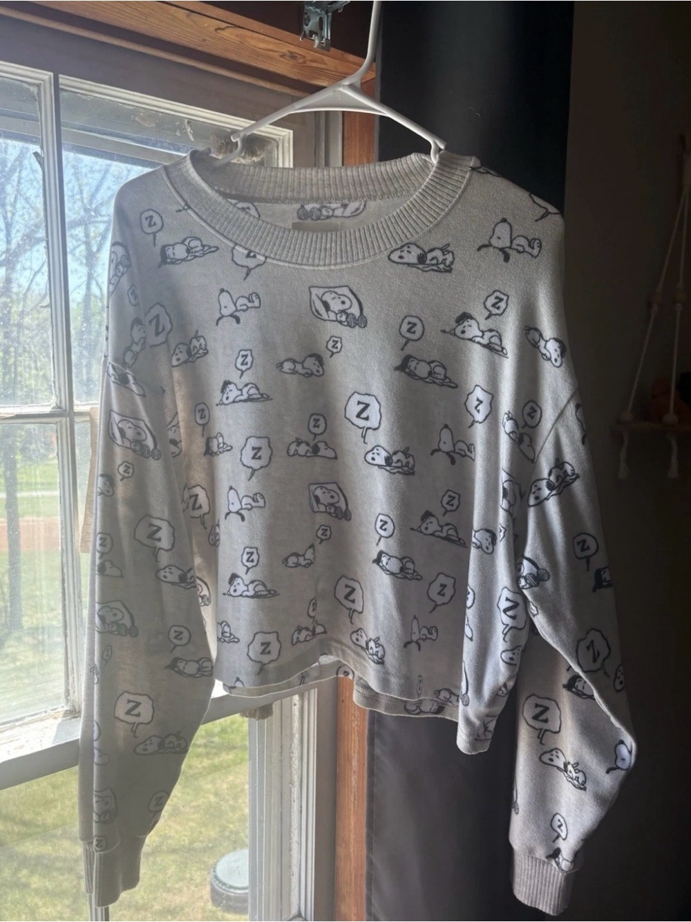American Eagle Outfitters Light Gray & Black Snoopy Lounge Sweatshirt